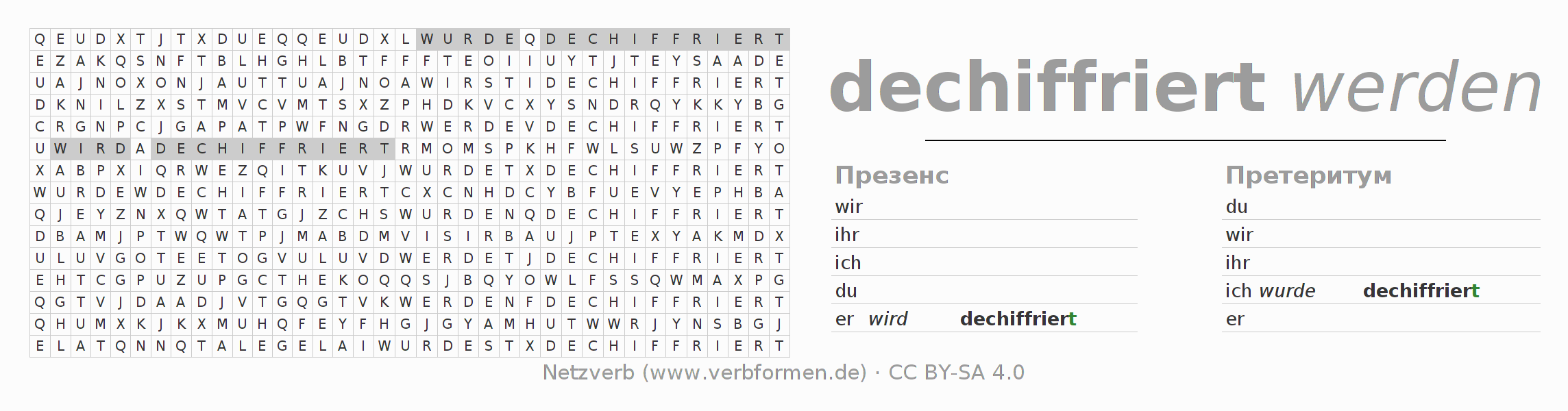 головоломка по спряжению немецких глаголов dechiffrieren