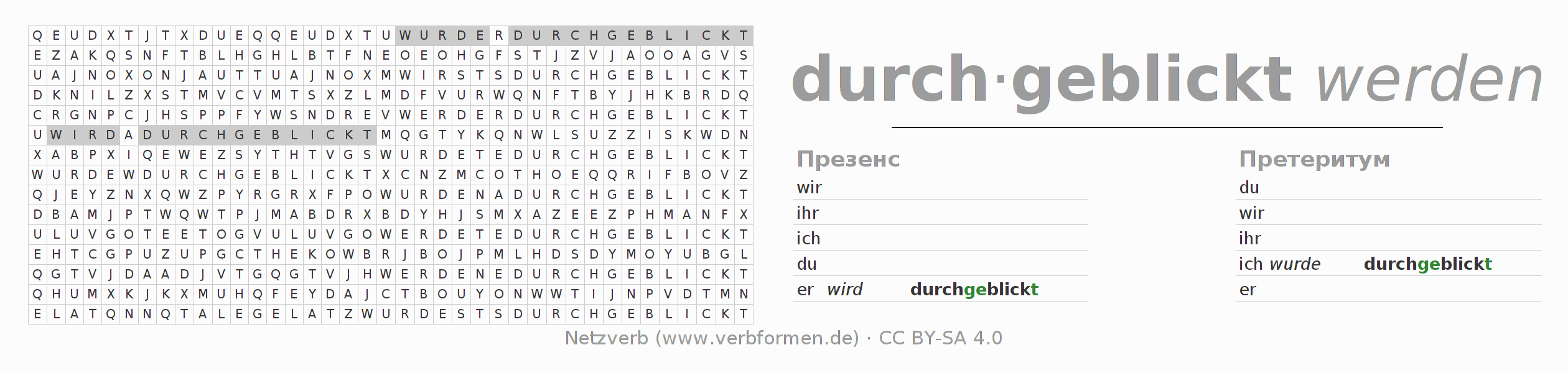 головоломка по спряжению немецких глаголов durchblicken