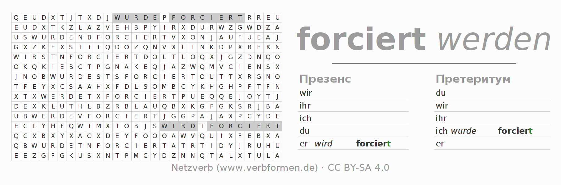 головоломка по спряжению немецких глаголов forcieren