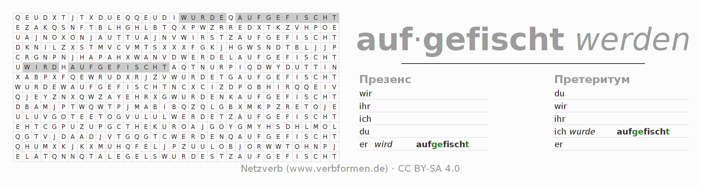 головоломка по спряжению немецких глаголов auffischen