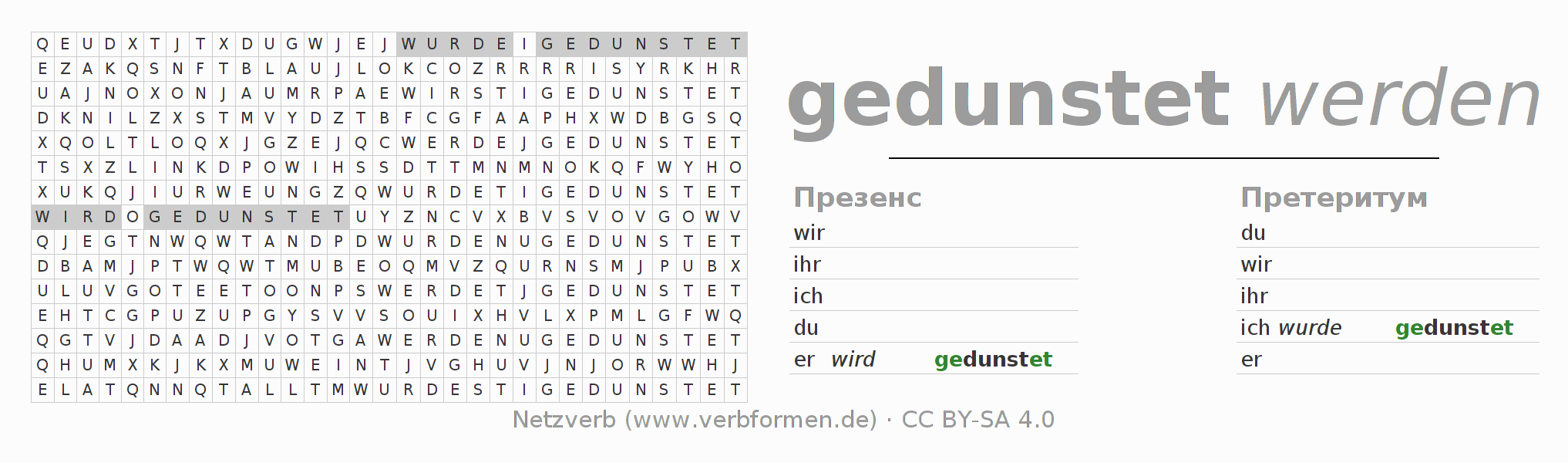 головоломка по спряжению немецких глаголов dunsten