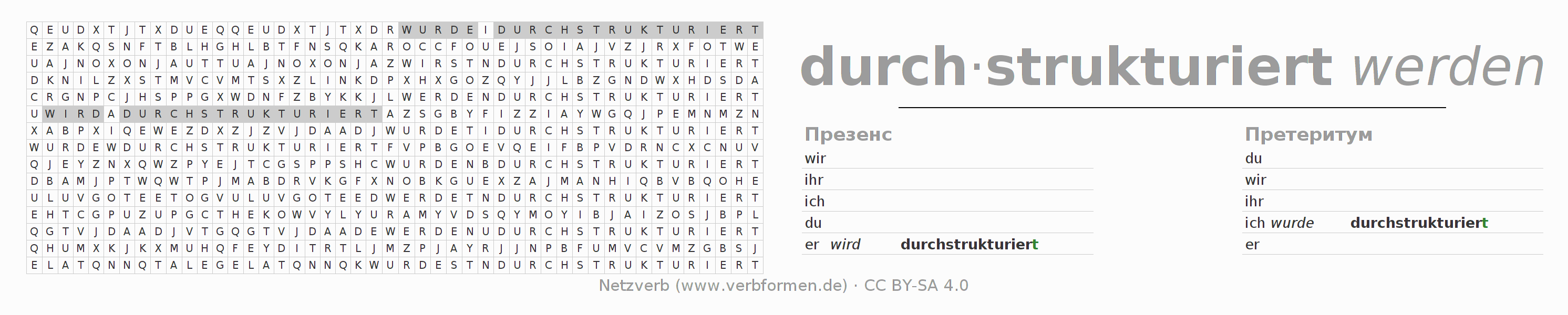 головоломка по спряжению немецких глаголов durchstrukturieren