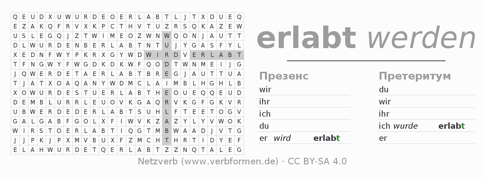 головоломка по спряжению немецких глаголов erlaben