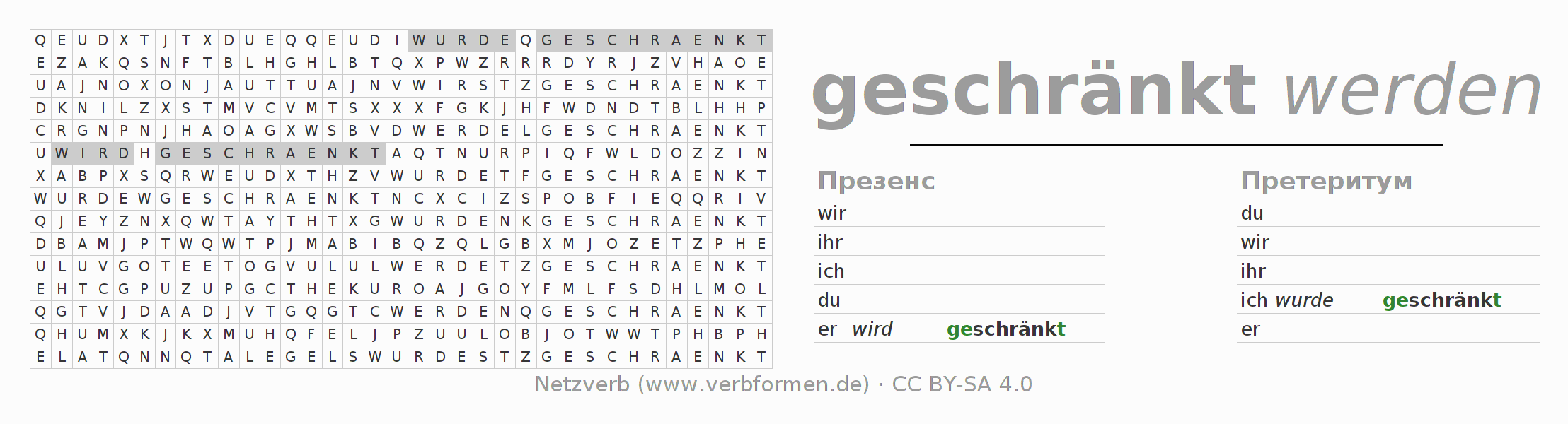 головоломка по спряжению немецких глаголов schränken