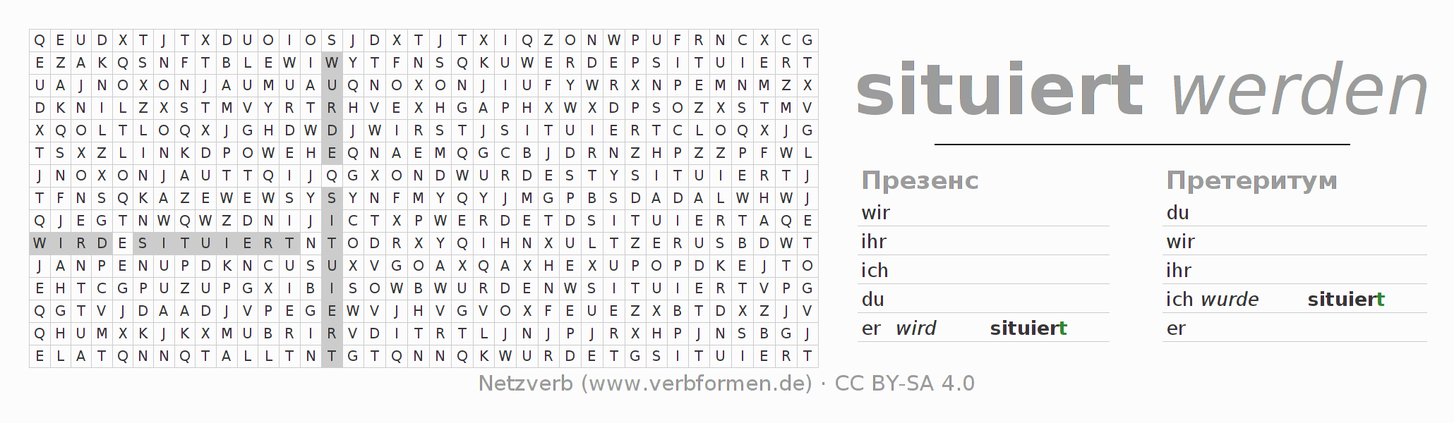головоломка по спряжению немецких глаголов situieren