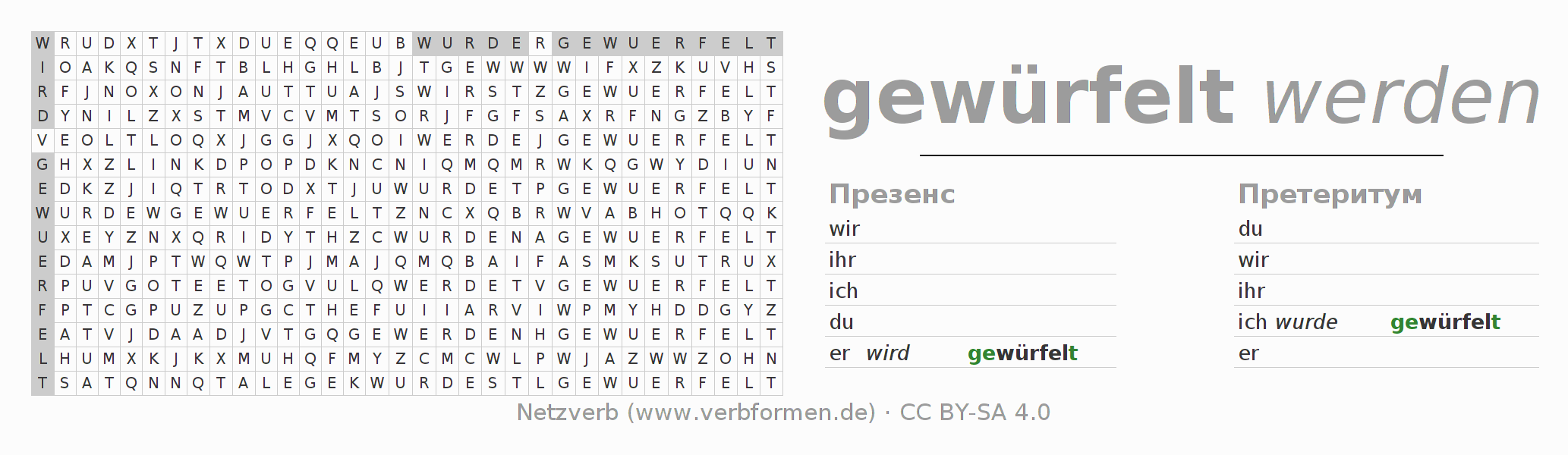 головоломка по спряжению немецких глаголов würfeln