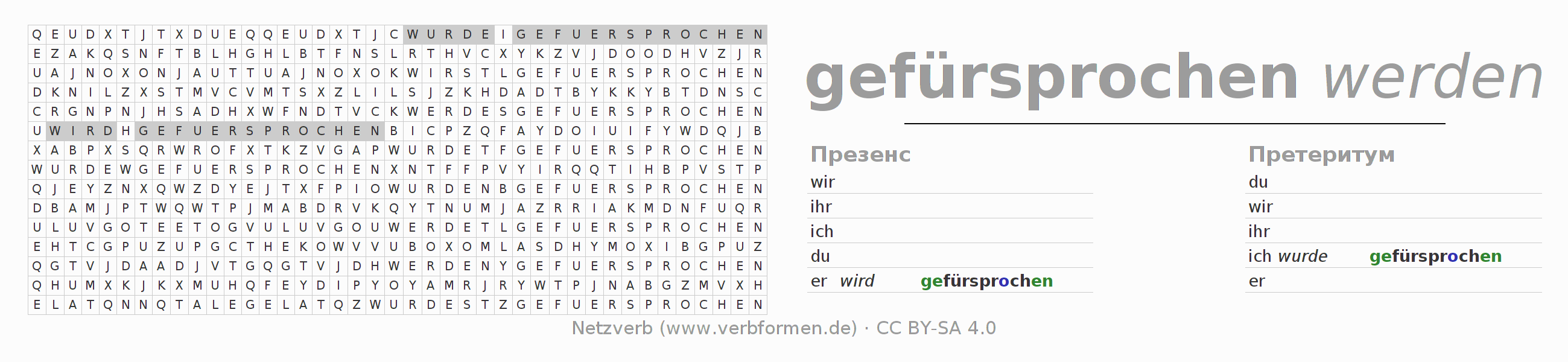 головоломка по спряжению немецких глаголов fürsprechen