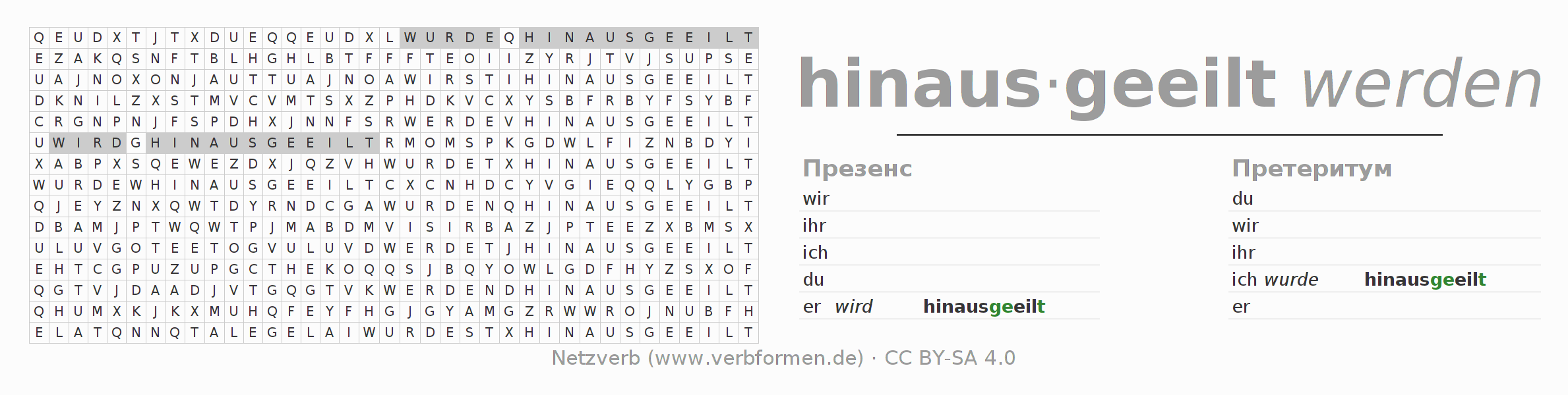 головоломка по спряжению немецких глаголов hinauseilen