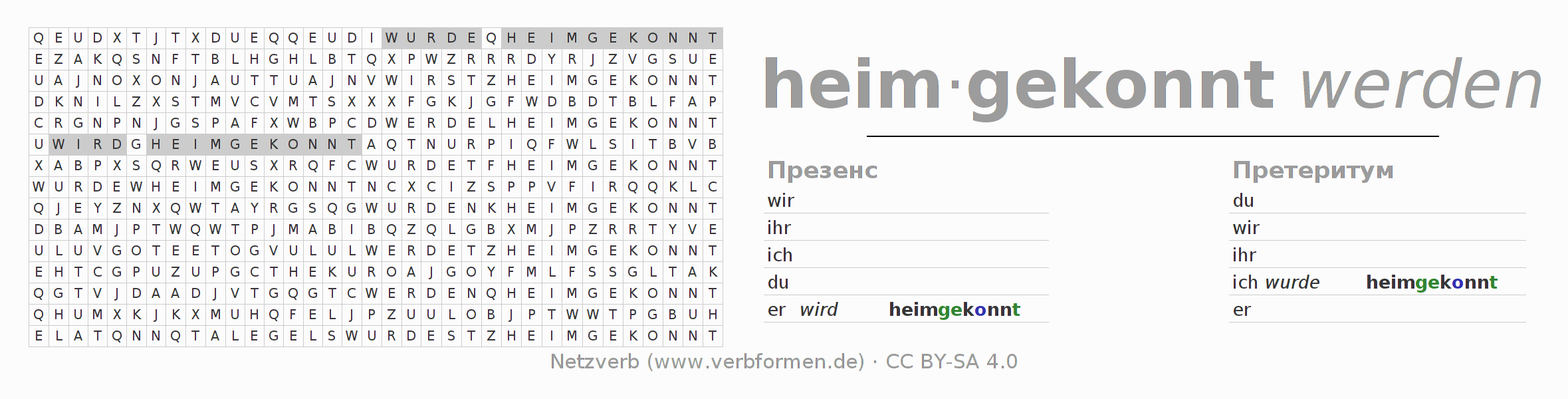 головоломка по спряжению немецких глаголов heimkönnen