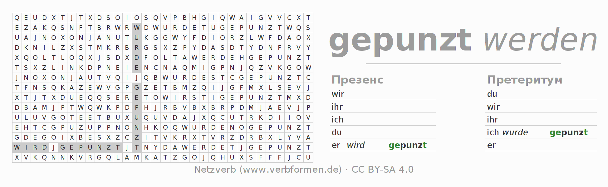 головоломка по спряжению немецких глаголов punzen