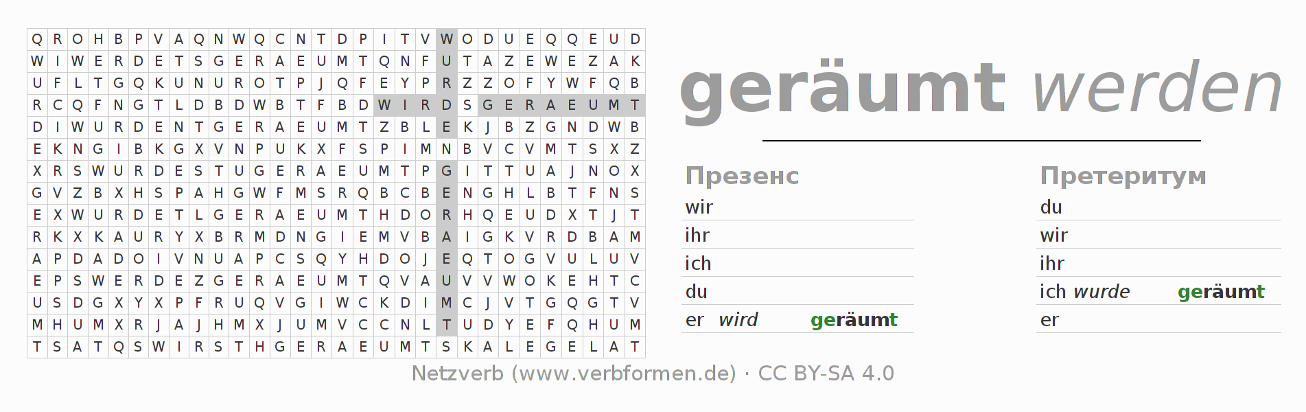 головоломка по спряжению немецких глаголов räumen