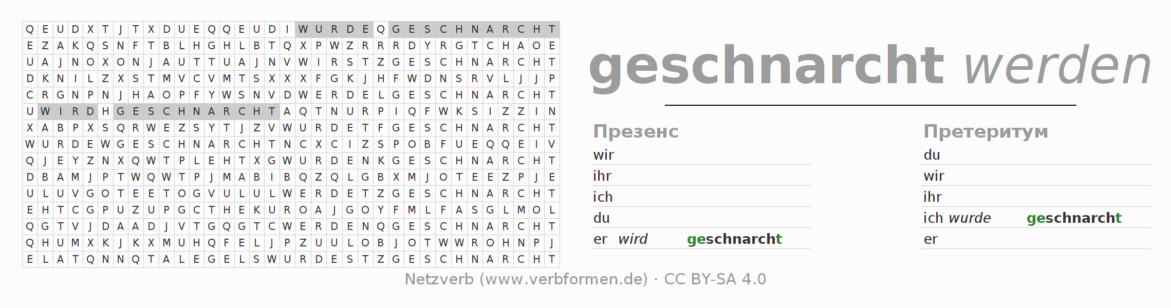 головоломка по спряжению немецких глаголов schnarchen