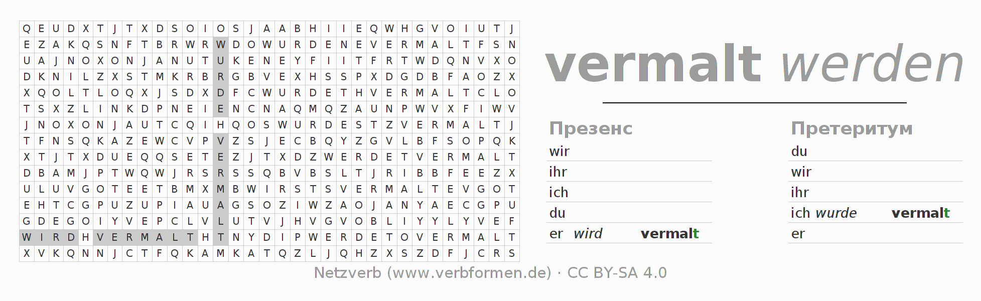головоломка по спряжению немецких глаголов vermalen