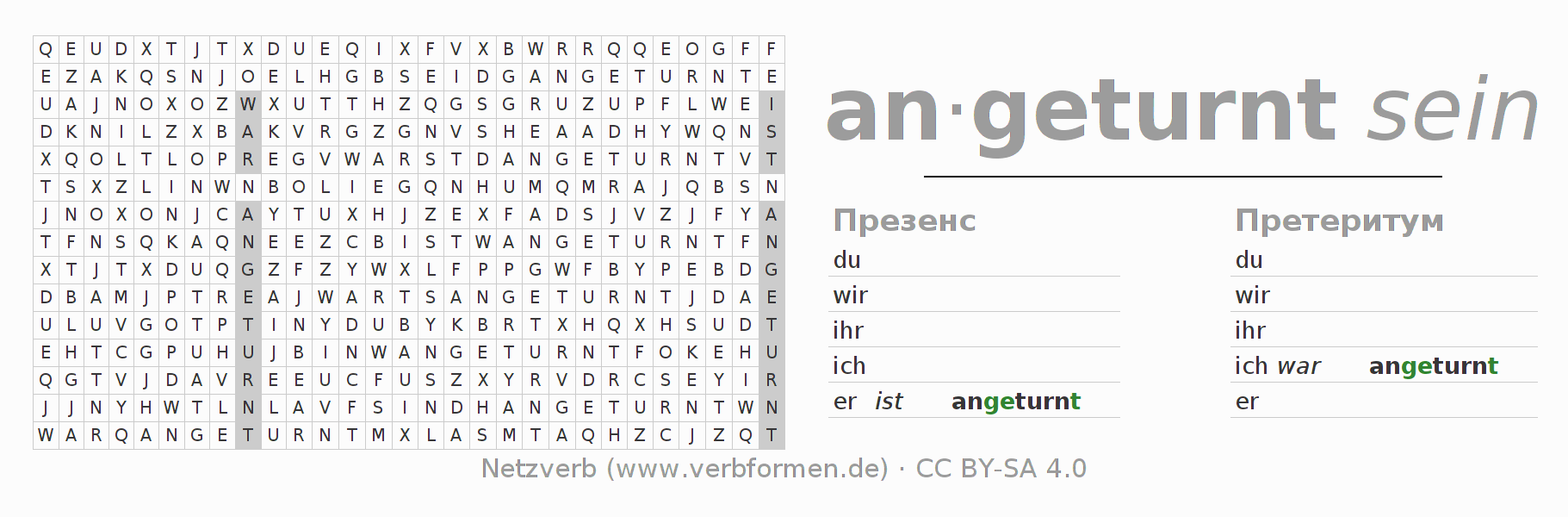 головоломка по спряжению немецких глаголов anturnen (ist)