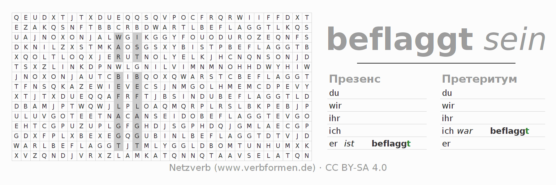 головоломка по спряжению немецких глаголов beflaggen
