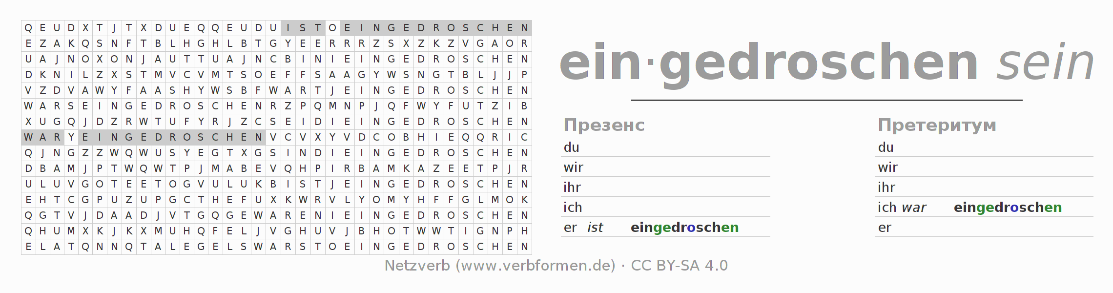головоломка по спряжению немецких глаголов eindreschen