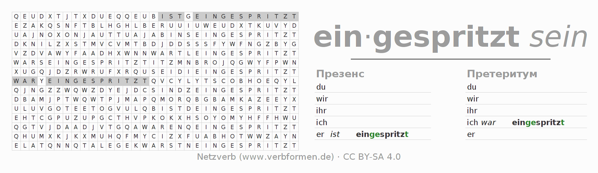 головоломка по спряжению немецких глаголов einspritzen