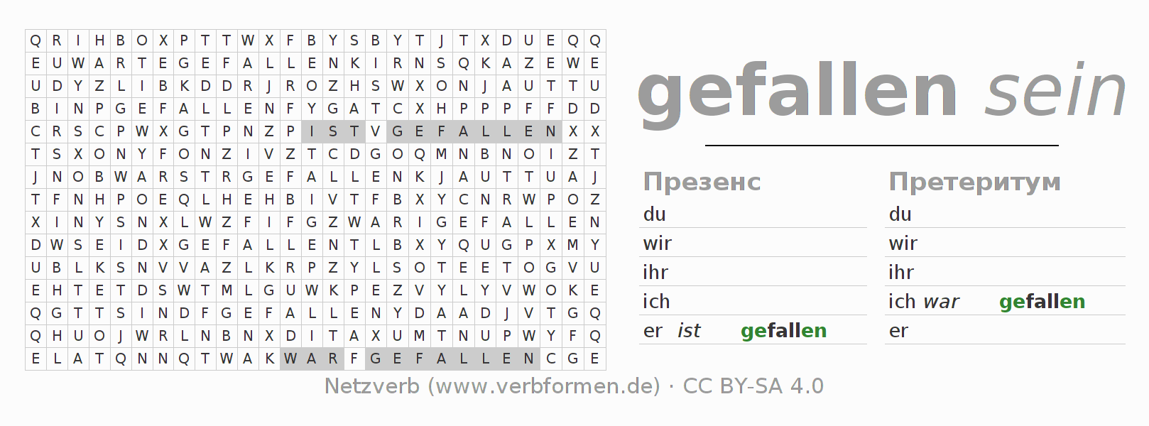 головоломка по спряжению немецких глаголов fallen