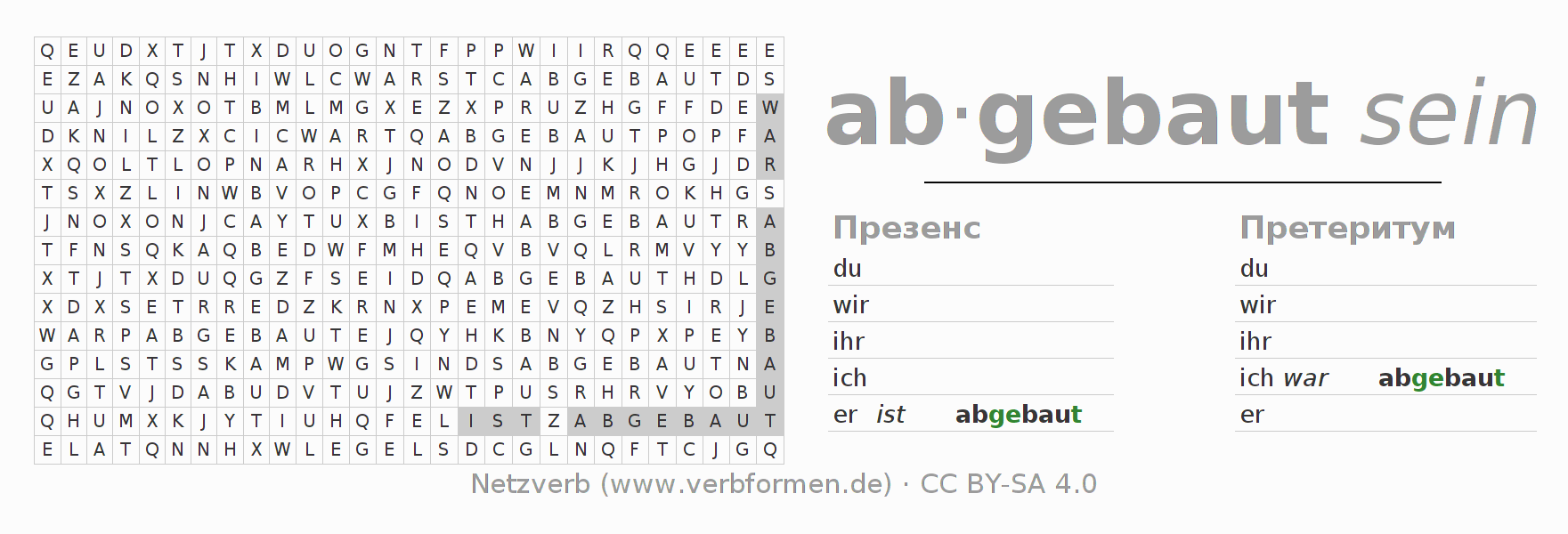 головоломка по спряжению немецких глаголов abbauen