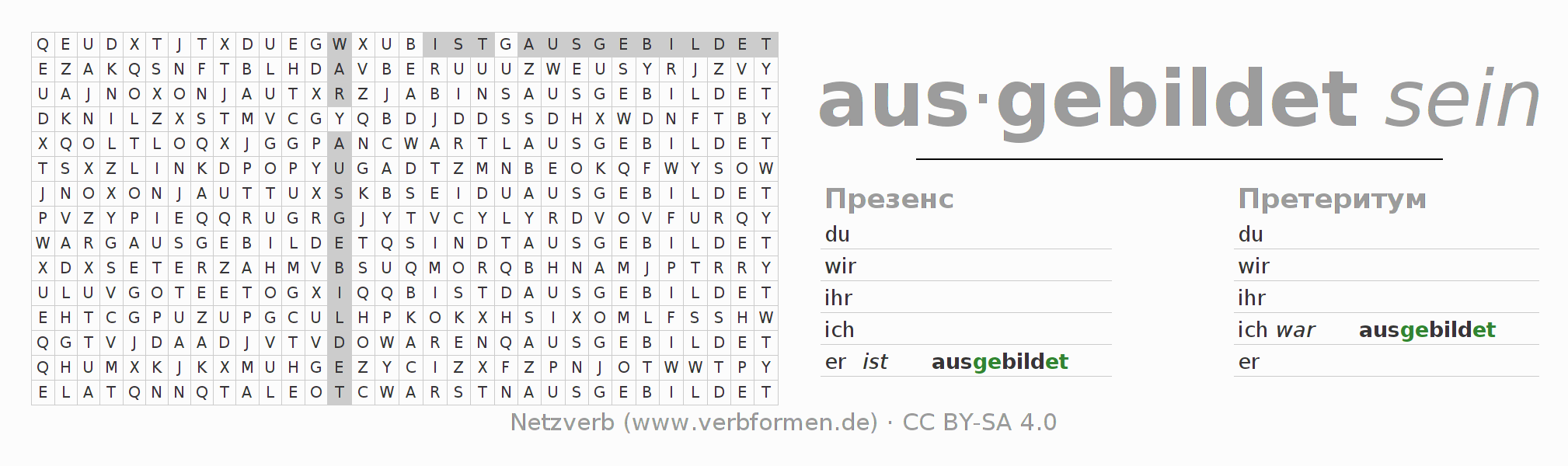 головоломка по спряжению немецких глаголов ausbilden