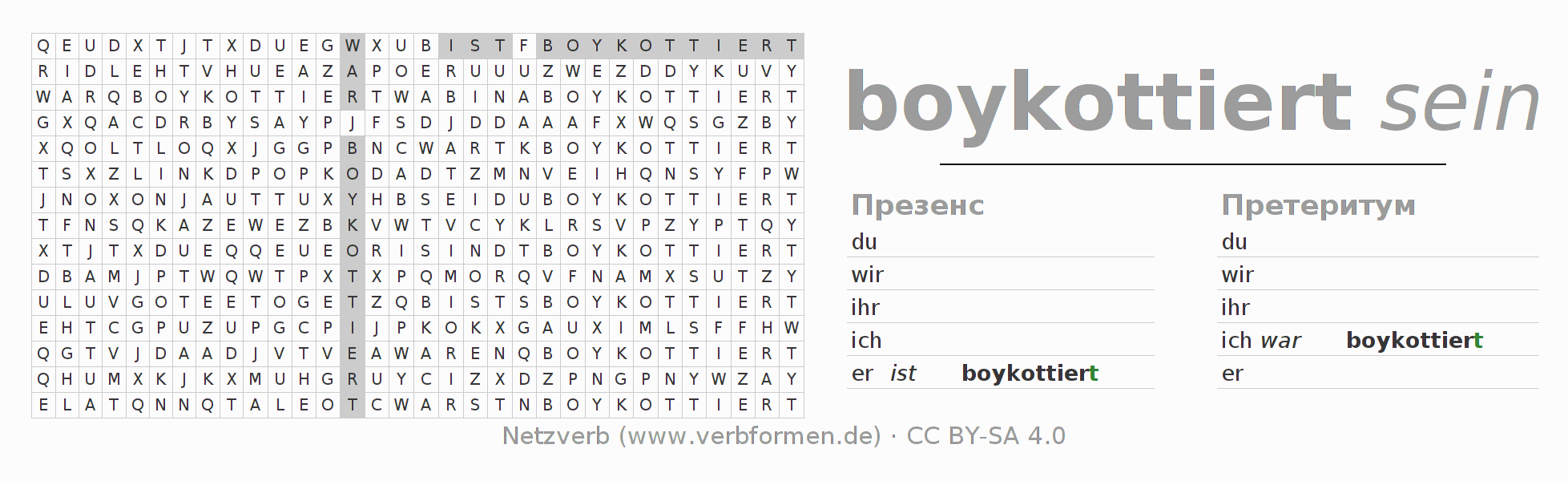головоломка по спряжению немецких глаголов boykottieren
