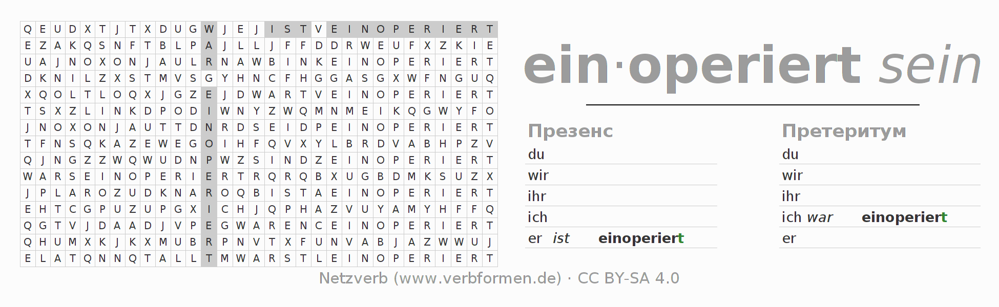 головоломка по спряжению немецких глаголов einoperieren