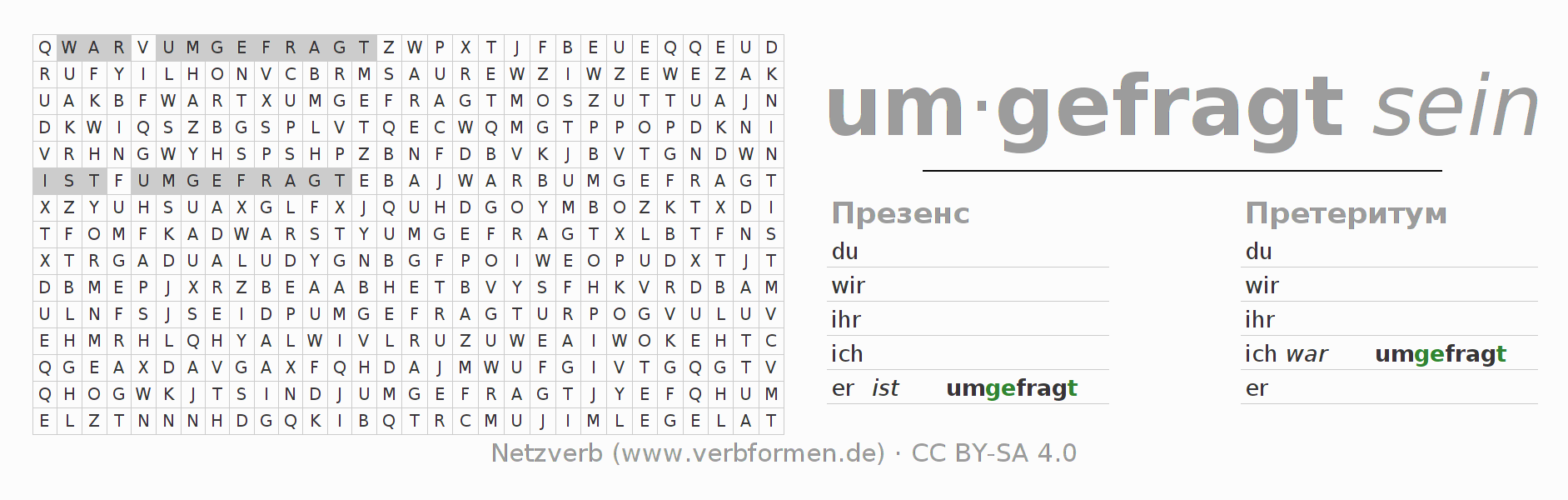 головоломка по спряжению немецких глаголов umfragen