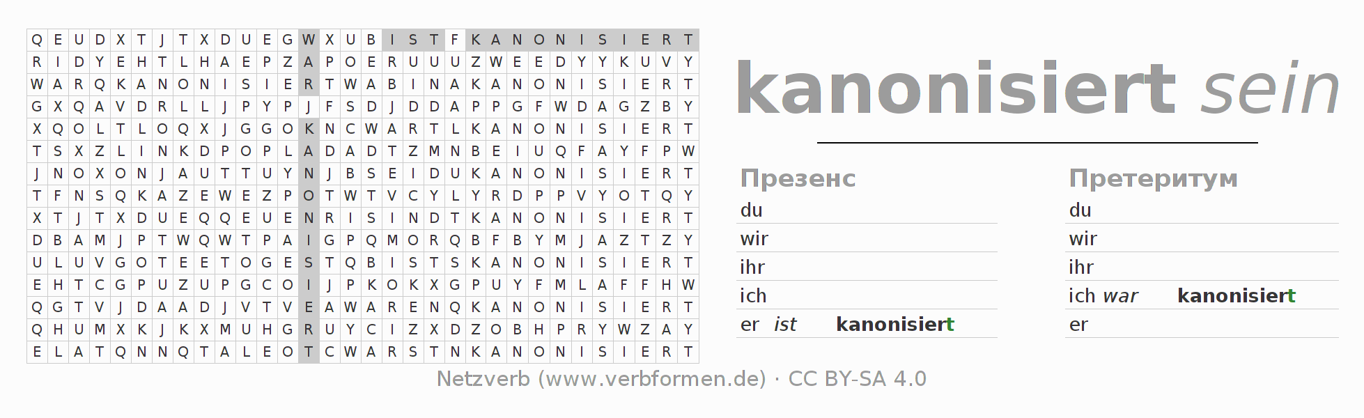 головоломка по спряжению немецких глаголов kanonisieren
