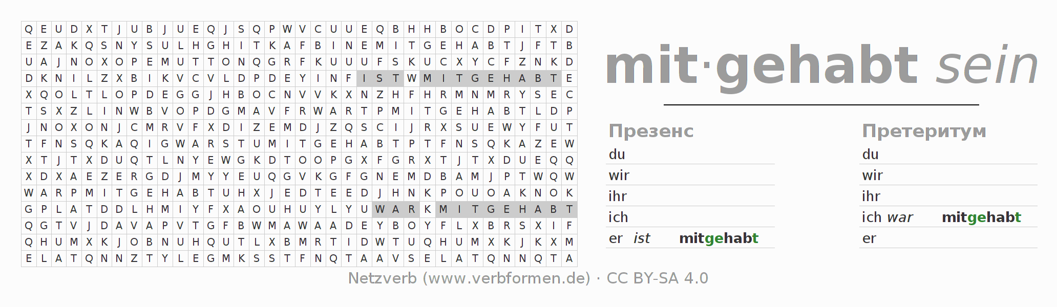 головоломка по спряжению немецких глаголов mithaben