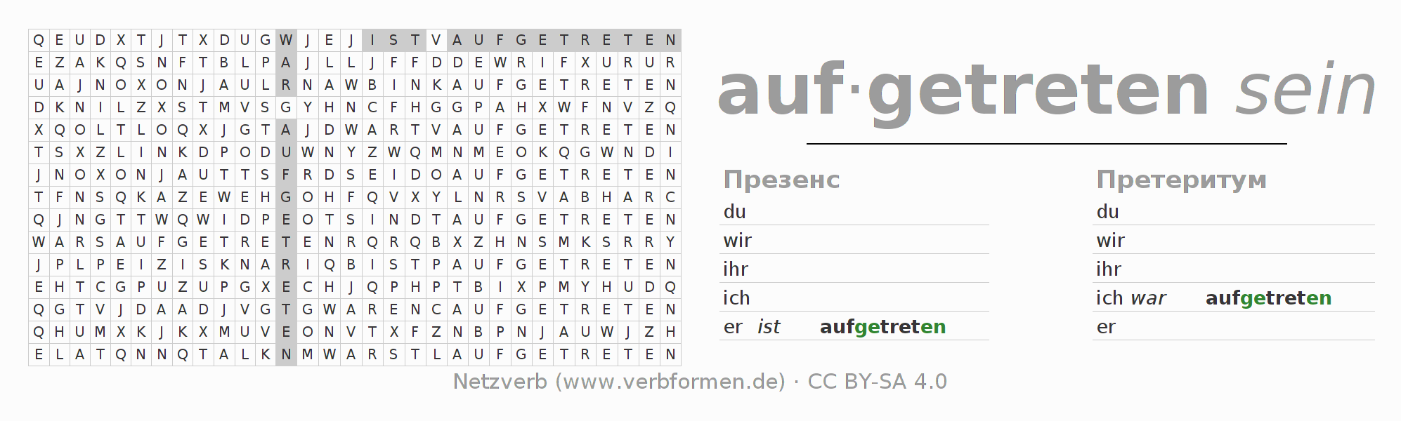 головоломка по спряжению немецких глаголов auftreten (hat)