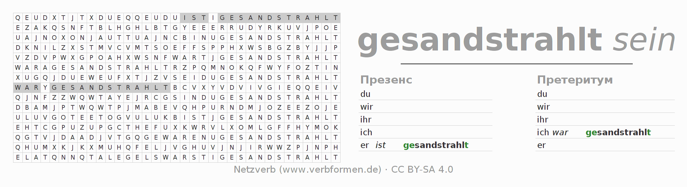 головоломка по спряжению немецких глаголов sandstrahlen (hat)