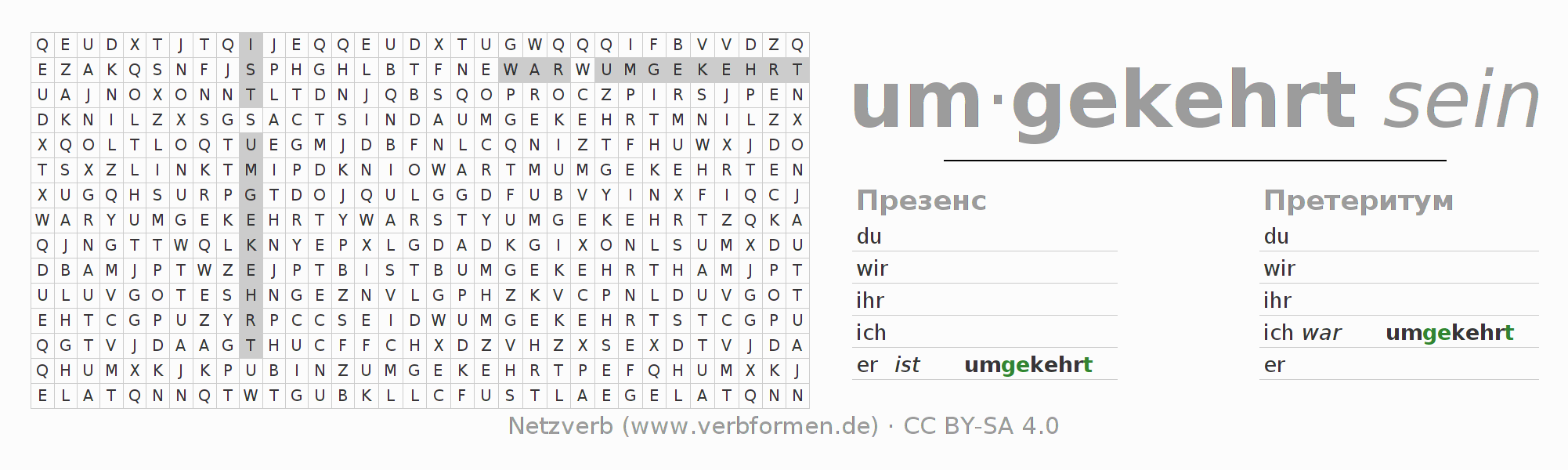 головоломка по спряжению немецких глаголов umkehren (hat)