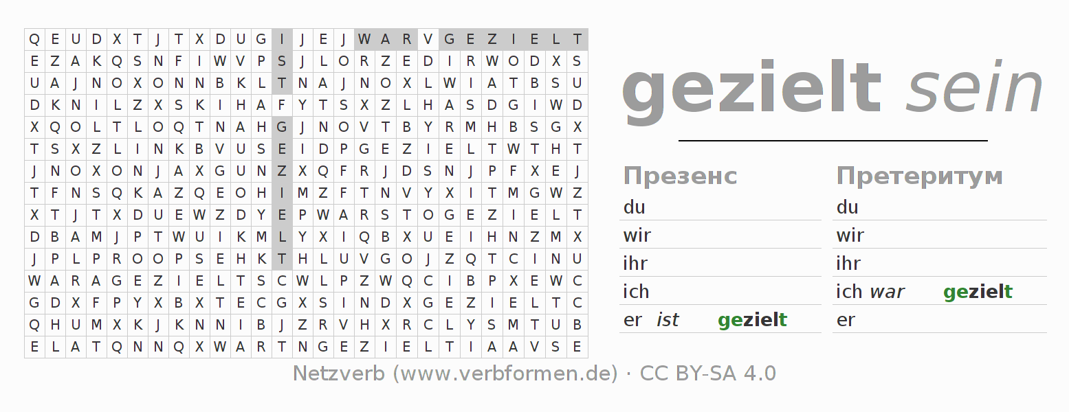 головоломка по спряжению немецких глаголов zielen