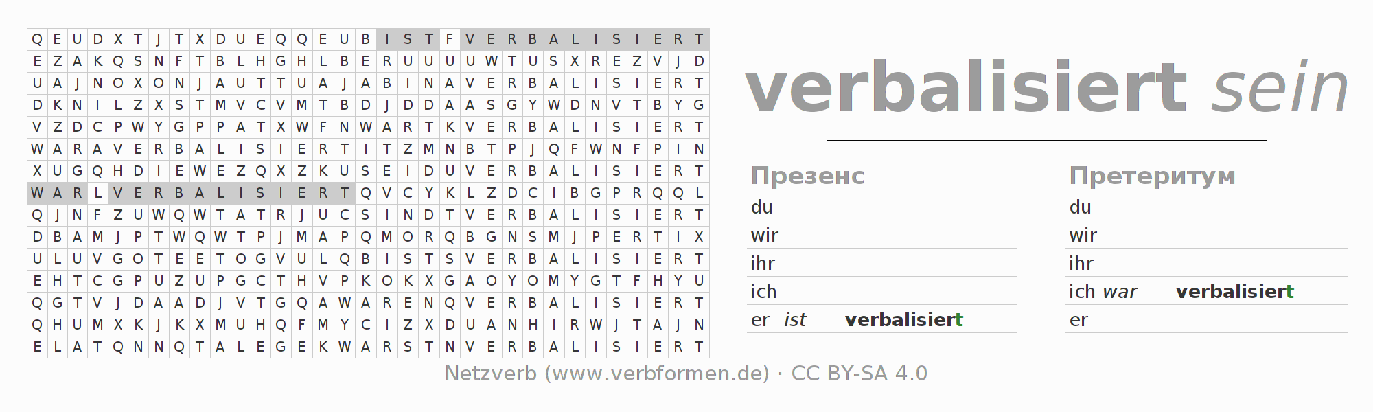 головоломка по спряжению немецких глаголов verbalisieren