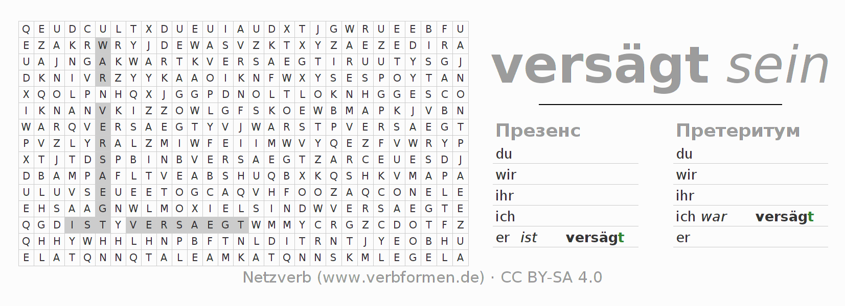 головоломка по спряжению немецких глаголов versägen