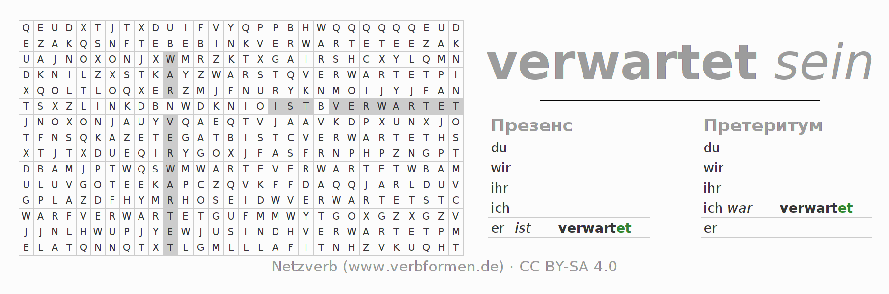 головоломка по спряжению немецких глаголов verwarten