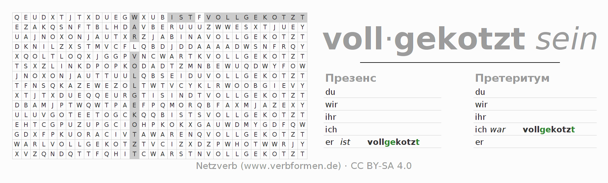 головоломка по спряжению немецких глаголов vollkotzen