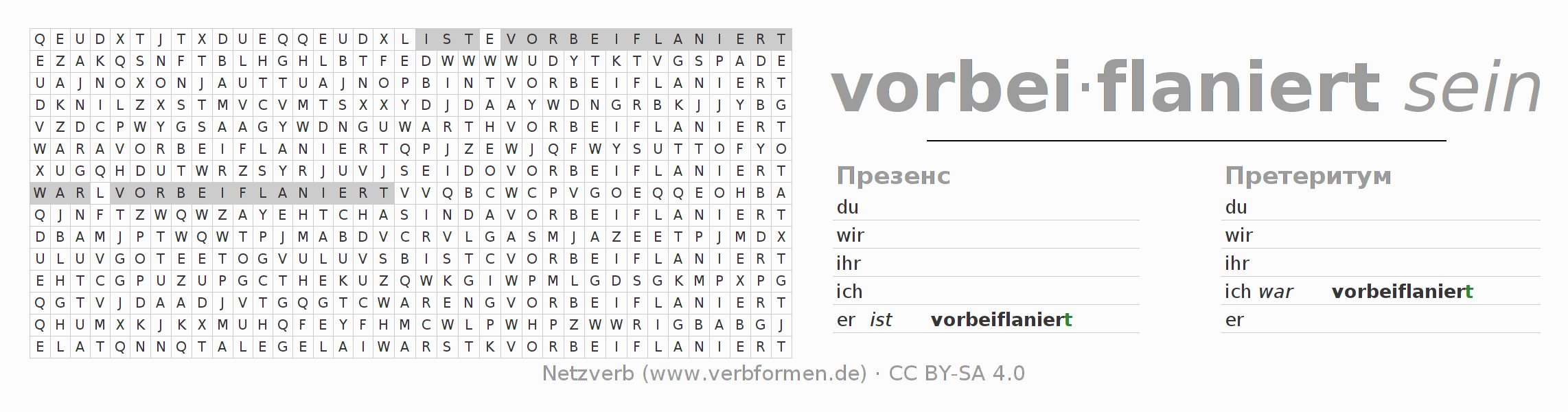 головоломка по спряжению немецких глаголов vorbeiflanieren