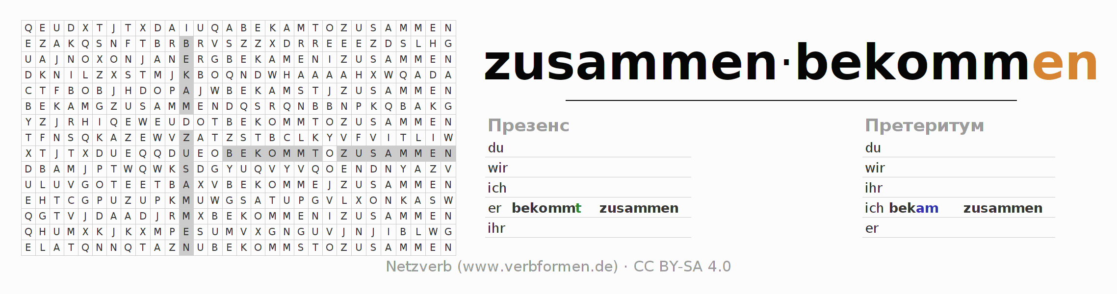 головоломка по спряжению немецких глаголов zusammenbekommen